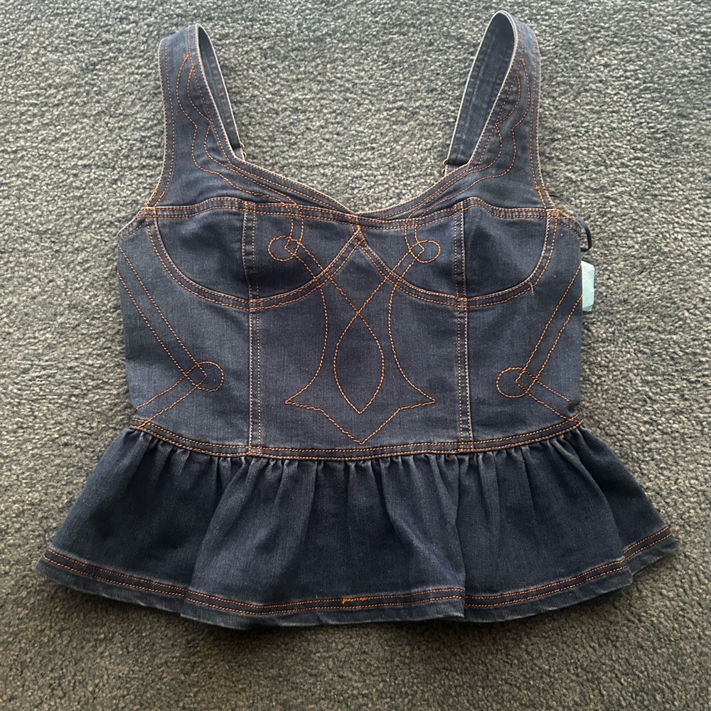 Women’s Denim peplum top - Dark Blue with Contrast Stitching